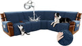 Arfntevss Waterproof Recliner Sectional Couch Covers for Reclining L Shape Sofa Cover Non Slip Washable L Shaped Slipcover Sets for Dog Furniture Protector (5 Seat with 1 Console Cover, Dark Blue) by Arfntevss
