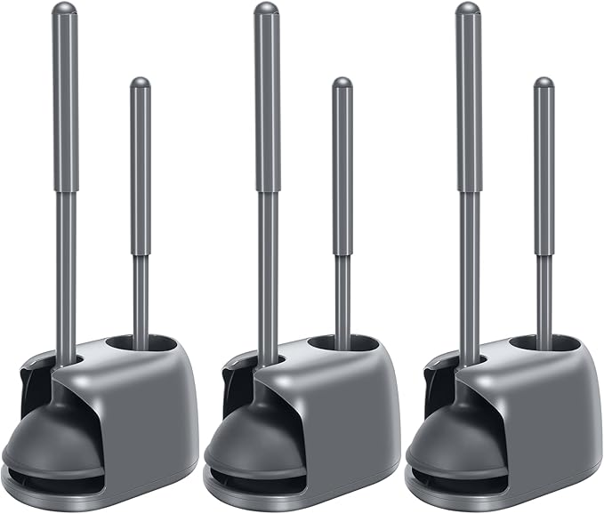 SetSail Toilet Brush and Plunger Set, 3 Pack Toilet Plungers for Bathroom with Holder Heavy Duty Toilet Bowl Brush and Holder Hidden for Deeply Cleaning - Gray by SetSail