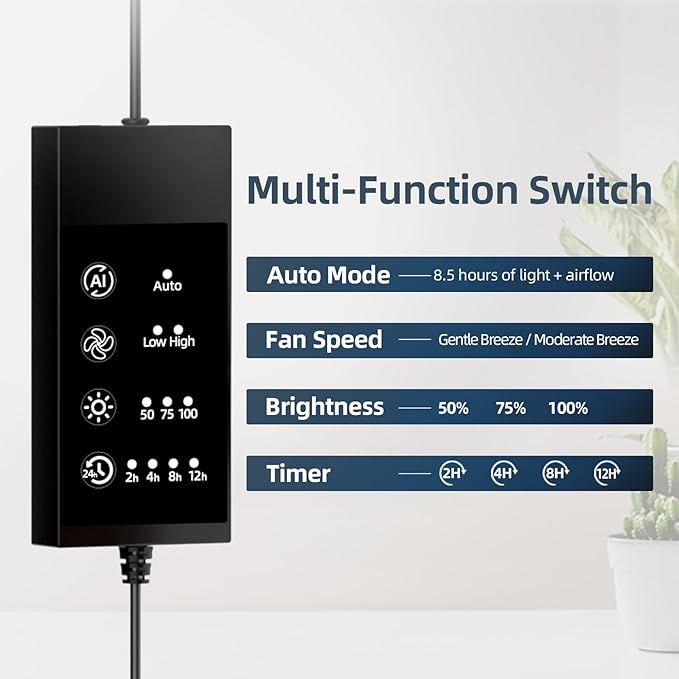 Grow Lights for Indoor Plants,Clip on Full Spectrum Led Plant Grow Light with Integrated Circulating Fan, Timer and Dimmable (Black Ajustable, 1 Pack) - Image 4