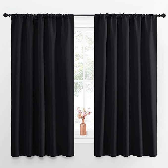 NICETOWN Black Out Window Curtains - Solid Home Decor Thermal Insulated Blackout Drapes/Draperies for Bedroom, Privacy Assured Window Treatment (2 Panels, 52 inches Wide by 63 inches Long) by NICETOWN