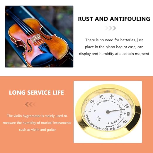 Round Golden Hygrometer for Violin and Guitar Cases - Accurate Humidity Indicator for Instrument Maintenance and Care - Image 2