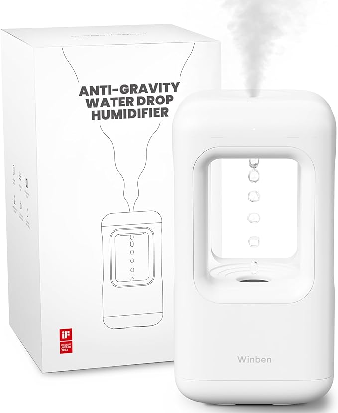 600ml Small Humidifier White - with Anti Gravity Water Flow Visual Effect, Provides Even Humidity for Indoor Plants, Bedroom & Desk, Quiet Portable Operation - Image 2