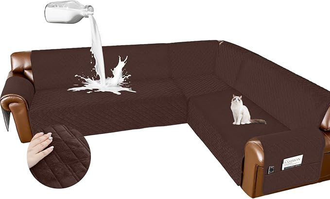 Arfntevss Waterproof Sectional Couch Covers L Shape Washable Velvet Sofa Cover for Sectional Non Slip Large Corner Slipcovers Dog 6 Pcs Universal U Shaped Furniture Protector (Dark Brown, X-Large) by Arfntevss