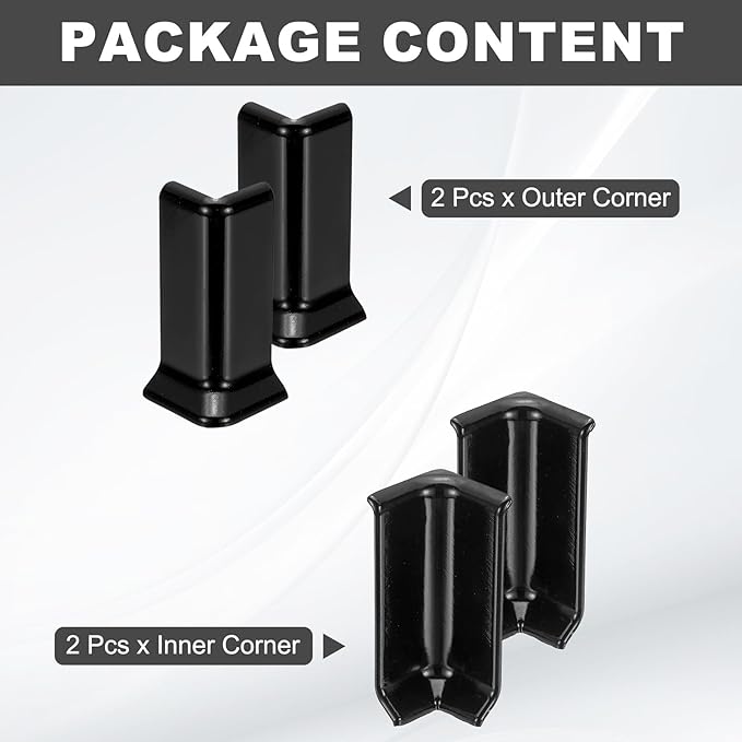 uxcell Self Adhesive Baseboard Corner Blocks, 3.23 Inch Wall Edge Corner Protector 2 Inside + 2 Outside Corners-Connector for Wall Floor Furniture Edge(Black) - Image 3
