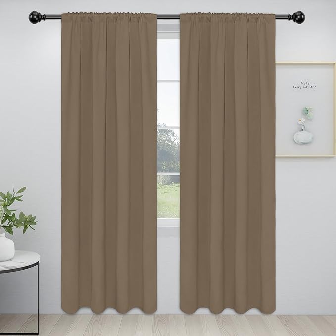 Easy-Going Rod Pocket Blackout Curtains for Bedroom, Room Darkening Window Curtains for Living Room, Thermal Insulated Noise Reduction Solid Window Drapes, 2 Panels(34x84 in, Camel) by Easy-Going