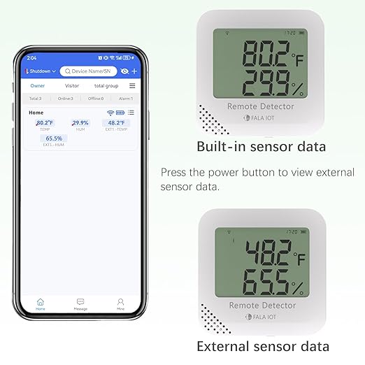 External Flat Temperature & Humidity Sensor Probe – Waterproof, (-40°F to 194°F, 0 to 100% RH), 16.4ft Length for Greenhouse, Farm, Freezer & Industrial Use, Only for FALA IOT Detector - Image 5