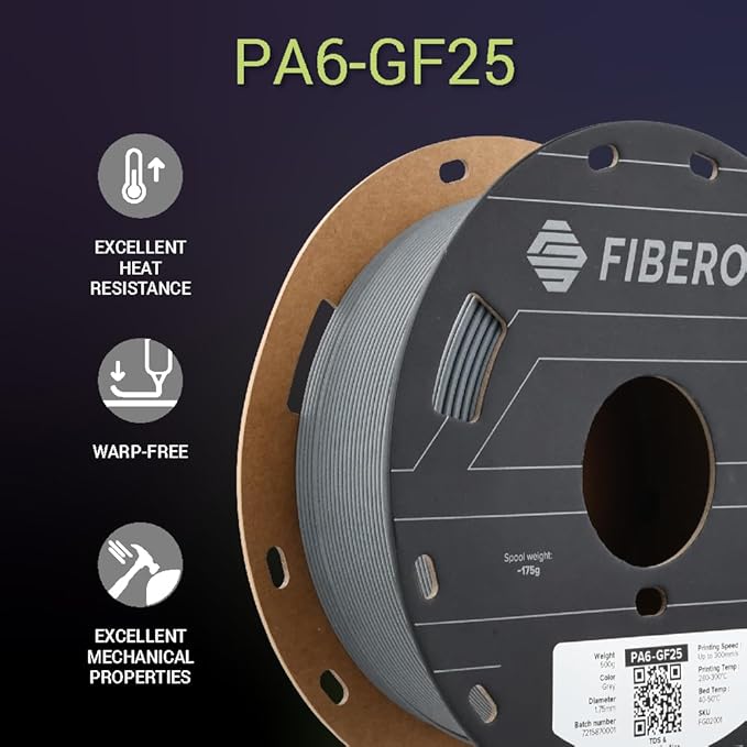 Polymaker Fiberon PA6-GF Glass Fiber Nylon Filament 1.75mm Grey 0.5kg, Fiberon PA6-GF Nylon Warp Free 1.75mm 3D Printing Filament - Image 6