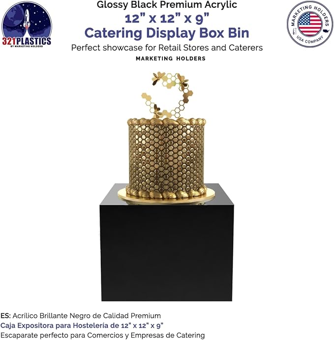 12" x 12" x 9" Acrylic Display Box with One Open Side No Lid Versatile Glossy Black Retail Product Riser or Merchandise Storage Bin by Marketing Holders - Image 2
