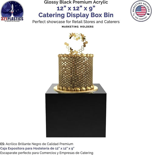 12" x 12" x 9" Acrylic Display Box with One Open Side No Lid Versatile Glossy Black Retail Product Riser or Merchandise Storage Bin by Marketing Holders - Image 2