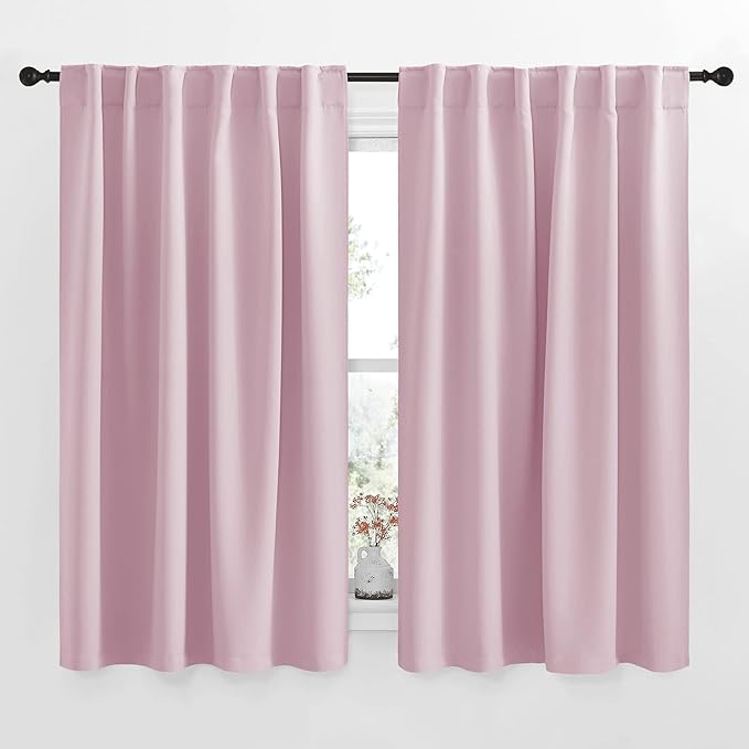 NICETOWN Bedroom Draperies Blackout Curtain Panels - (Lavender Pink/Baby Pink Color) 52 x 63 inches, Set of 2 Panels, Solid Room Darkening Blackout Drapes for Living Room by NICETOWN