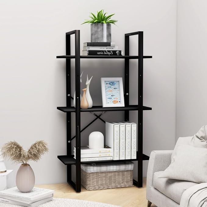 Black Metal Storage Shelf 11.8 x 23.6 x 41.3 in Matte Engineered Wood Bookcase with Industrial Design for Living Room Bedroom Office by Unknown