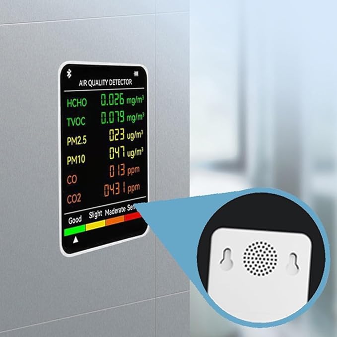 Air Quality Monitor, Multifunctional 6 in 1 C02 Detector PM2.5 PM10 HCHO TVOC Meter Air Quality Monitor, Test Indoor Pollution and Humidity Indoor - Image 5
