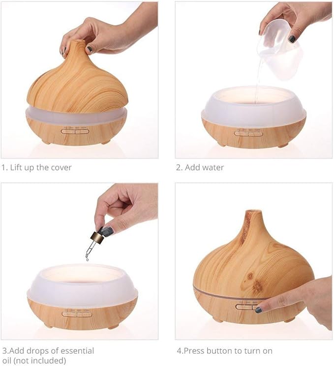 Aroma Essential Oil Diffuser, JoySusie 500ml Wood Grain Ultrasonic Cool Mist Whisper-Quiet Humidifier with Color LED Lights Changing & 4 Timer Settings, with Remote Control (Brown) - Image 5