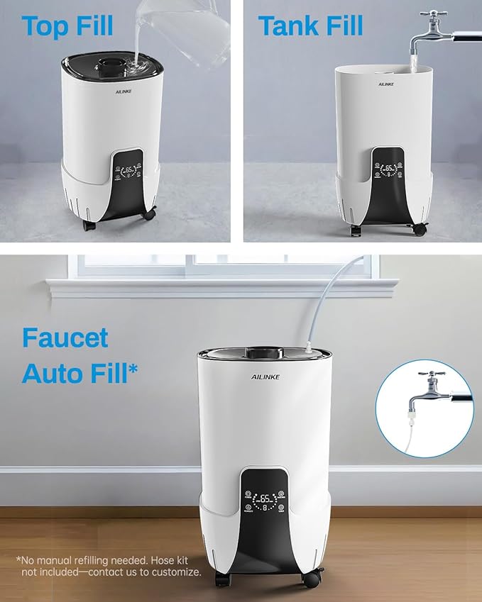 Humidifier large room 16L/4.2Gal - AILINKE Whole house Humidifier for Home 2000 sq.ft. with 3 Atomizers, Ultrasonic Cool Mist Humidifiers for Bedroom with Extension Tube, White - Image 6