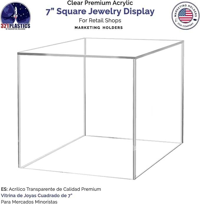 7 Inch Clear Acrylic Display Box with One Open Side No Lid Versatile Square Merchandise Storage Bin or Retail Product Riser No Assembly by Marketing Holders - Image 5