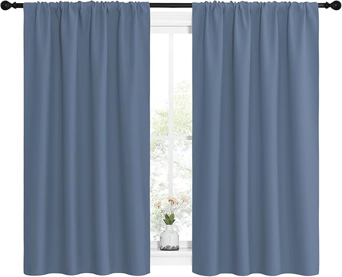 NICETOWN Kitchen Curtains, Short Blackout Curtains & Drapes, Small Window Rod Pocket Draperies for Bedroom (Stone Blue, 42 inches Wide x 54 inches Long, Set of 2) - Image 2