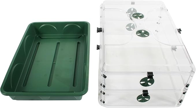 EarlyGrow 95457 24" x 15" x 16.75" Domed Propagator, Green, 3 Side Extenders and Locking Clip Set - Image 3