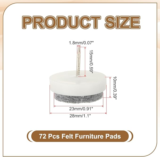 PATIKIL 28 mm Nail-on Felt Pads, 72 Pcs Round Felt Furniture Sliders Pads Heavy Duty Floor Protectors for Wooden Chair Sofa Cabinet Table Leg Feet Hardwood Floors, White - Image 2