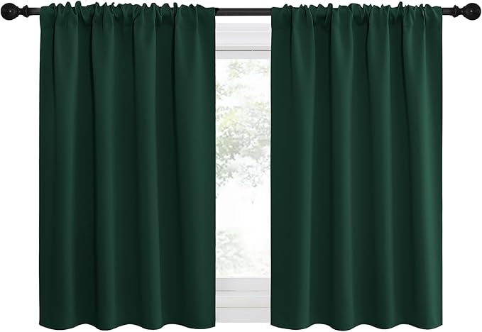 NICETOWN 2 Panels Blackout Curtains, Rod Pocket Thermal Insulated Drapes for Kitchen, Heavy Duty Small Window Treatment for Dorm Room, Studio Apartment, Basement (Hunter Green, W42 x L30) by NICETOWN