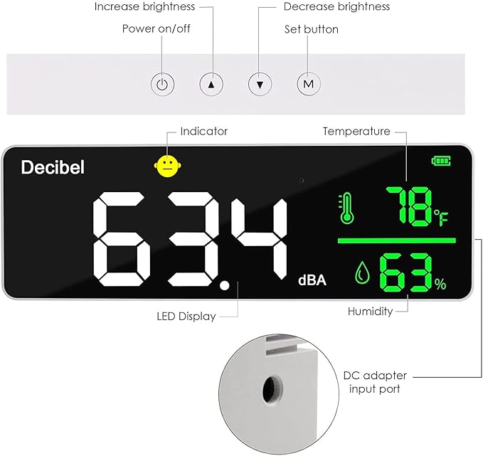 Decibel Meter Wall Hanging Sound Level Meter 11 inch Large LED Display Noise Temperature Humidity Meter with Alarm Icons Indicator Wide Applications for Classroom, Studio, Home, Factory - Image 6