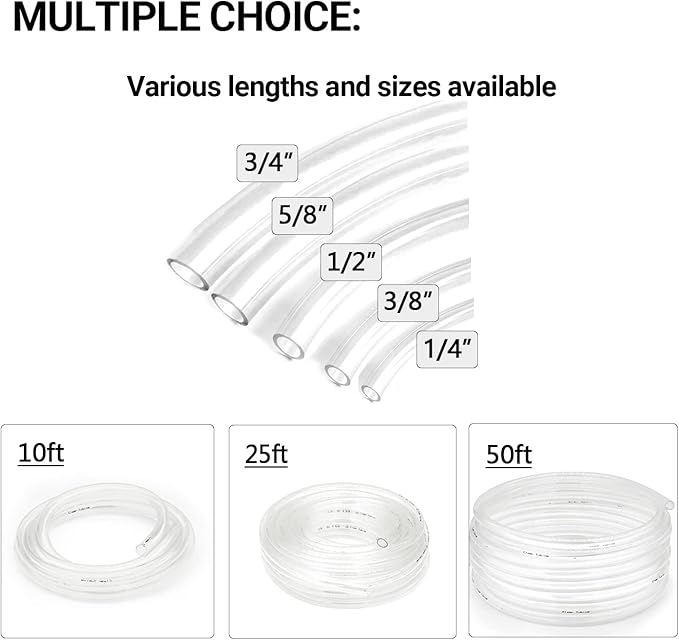 1/4’’ ID × 3/8’’ OD - 10 ft Clear Plastic Vinyl Tubing, Flexible PVC Hose Lightweight Non-Toxic vinyl Tube for Transfer Water Air Oil - Image 6