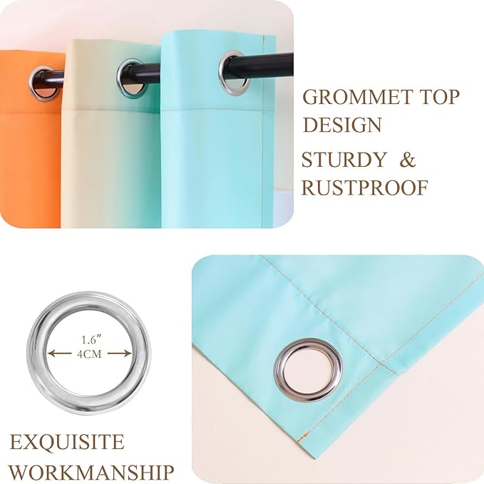 L.Z.E Blue Orange Ombre Privacy Sheer Curtains 63 Inch Length 2 Panels Set Orange Light Filtering Non-See-Through Curtains & Drapes for Living Room Bedroom Grommet Top Short - Image 4