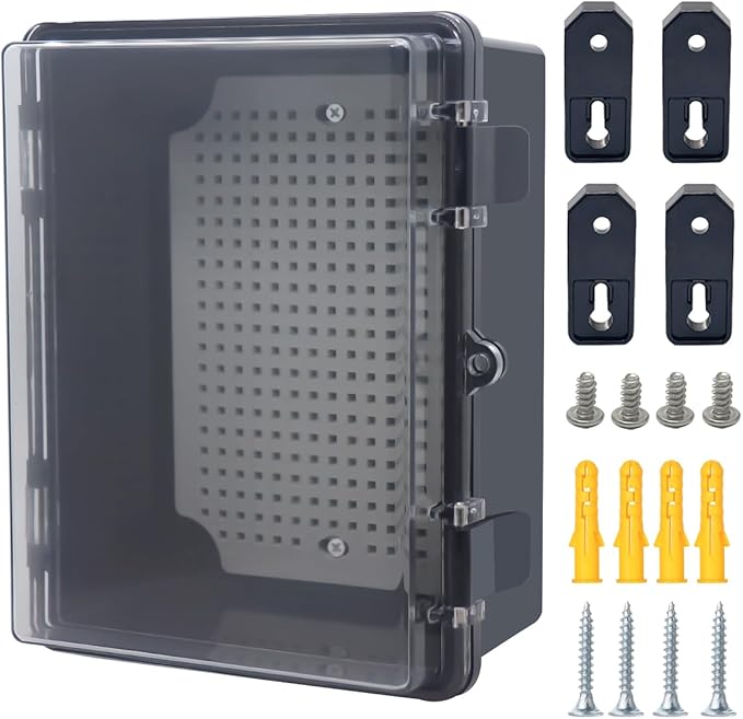 Junction Box, Hinged Black Clear Cover IP67 Waterproof ABS Project Box with Mounting Plate Electrical Box Enclosure with Wall Bracket 8.7 x 6.7 x 4.3inch(220x170x110mm) by Otdorpatio