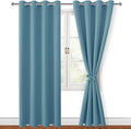 Hiasan Blackout Curtains for Bedroom, 52 x 84 Inches Long - Thermal Insulated & Light Blocking Window Curtains for Living Room, 2 Drape Panels Sewn with Tiebacks, Stone Blue by Hiasan