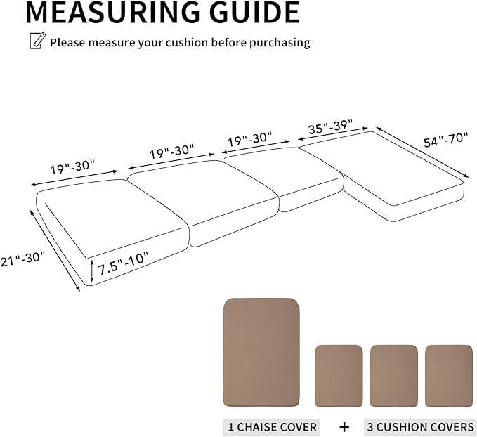 Easy-Going Stretch 4 Pieces Couch Cushion Covers for Sectional Sofa Left/Right L Shape Chaise Lounge Sofa Seat slipcover Anti-Slip Sofa Cover Soft (3 Seater + 1 Chaise, Camel) - Image 2