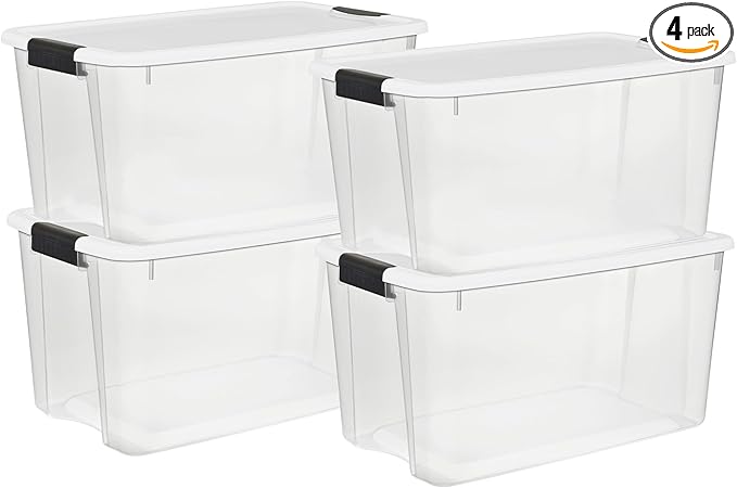 Sterilite 4 Pack Ultra Latching Box, Storage Bins with Lids, Clear Plastic, 70 Quart - Heavy-Duty Organizing Containers for Closet, Bathroom, and Office by Sterilite