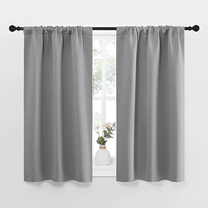 NICETOWN RV Blackout Curtains for Camper Windows, Short Room Darkening Home Decoration Thermal Insulated Rod Pocket Blackout Blinds & Drapes for Small Windows (Silver Grey, 2 Panels, W34 x L40) by NICETOWN