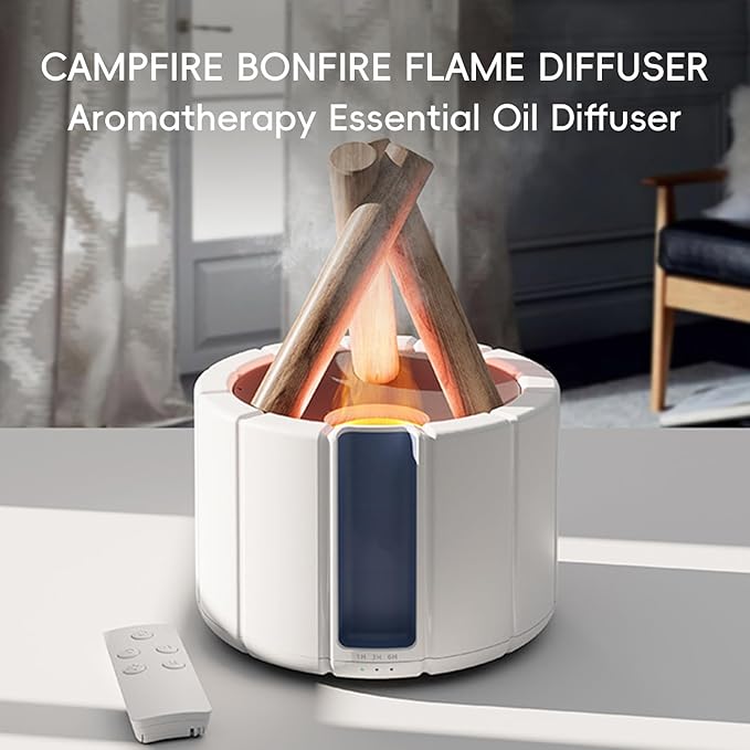 Campfire Flame Fire Diffuser, Bonfire Aromatherapy Essential Oil Diffuser, 250ml Wood Cool Mist Humidifier for Home,Bedroom,Office, Remote Control, Auto Shut-Off, Night Light, Gift (Black) - Image 2