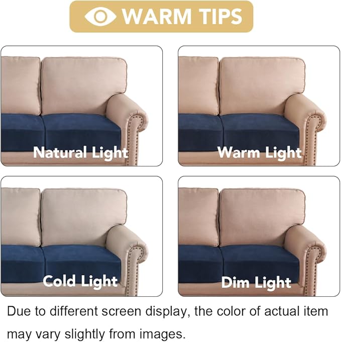 H.VERSAILTEX Velvet Stretch Couch Cushion Cover Plush Cushion Slipcover for Chair Loveseat Sofa Cushion Furniture Protector Seat Cushion Sofa Cover (3 Piece XL Sofa Cushion Covers, Navy) - Image 6