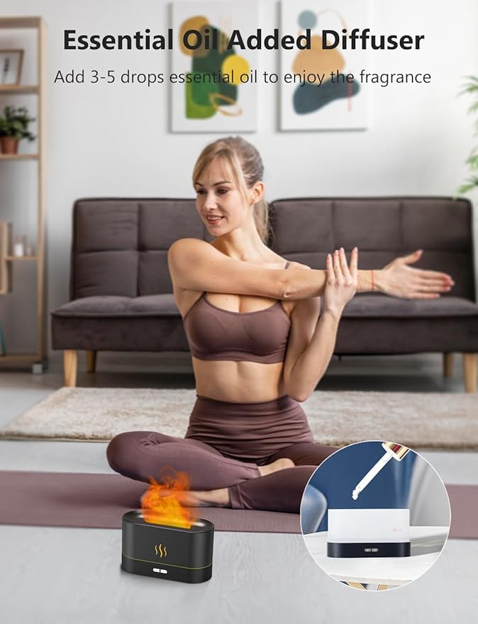 Essential Oil Diffuser, Air Humidifier with Flame Led Light - 7 Colors, 180mL Capacity (8 Hours), Noiseless Operation, Auto-Off Protection - Perfect for Home Bedroom Office Gifts(Black) - Image 7