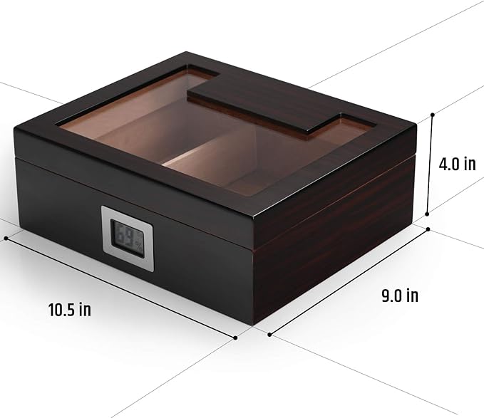 Woodronic Cigar Humidor for 50 Counts with Digital Hygrometer, Spanish Cedar Lined & Divider, Crystal Gel Humidifier, Cigar Cutter & Ashtray, Glass Top Desktop Case Gift for Fathers - Image 7