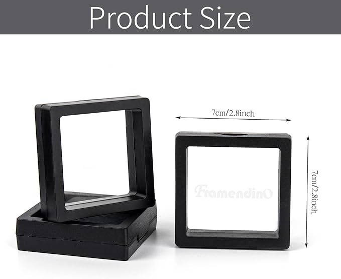Framendino, 20 Pack Black 3D Floating Frame Display Case Challenge Coin 2.8x2.8x0.8 Holder Stands Jewelry Storage Box for AA Medallion Shells Gems - Image 2