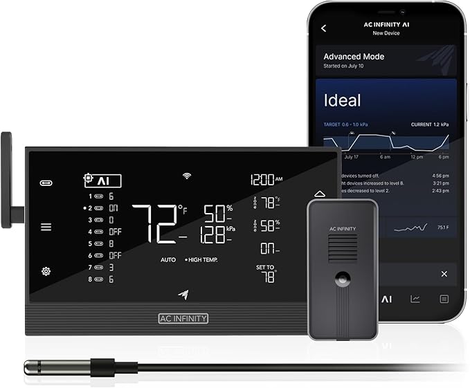 AC Infinity Controller AI+ with CO2 Sensor Bundle – AI-Powered Learning, CO2 Data Tracking for Gardens & Grow Tents, Temp, Humidity, & VPD Monitoring for Dynamic Level Adjusting, Bluetooth & WiFi App by ACInfinity