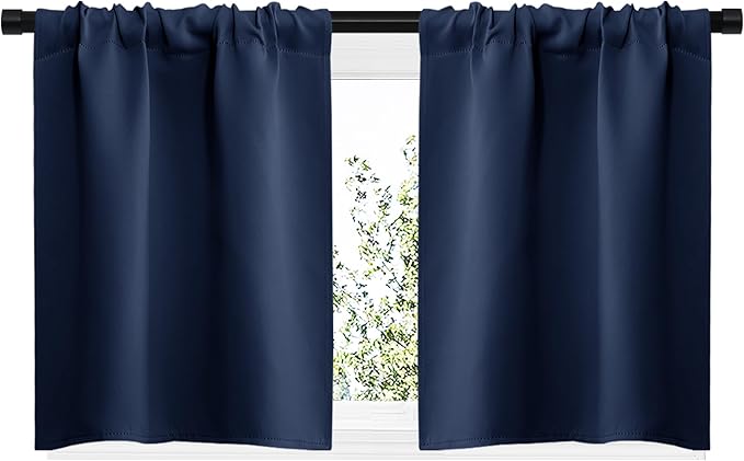 NICETOWN RV Blackout Curtains for Camper Windows, Kitchen Curtains, Short Blackout Curtains & Drapes, Thermal Insulated Rod Pocket Window Treatment Draperies for Nursery (Navy, 29" x 20", Set of 2) - Image 2