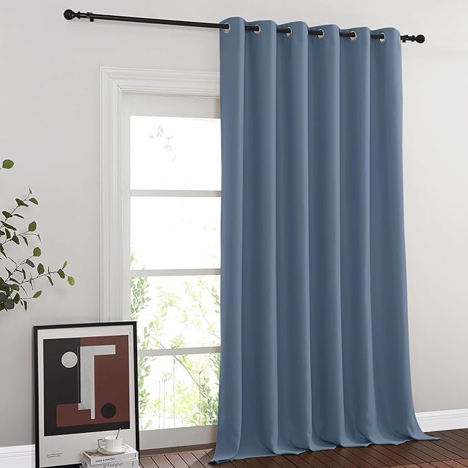NICETOWN Blackout Room Divider Curtains for Sliding Glass Doors 102 Inches Long 1 Panel, Extra Wide Curtains for Doorway Patio Bedroom Living Room (Stone Blue, 80Wx102L, 1 Panel) by NICETOWN