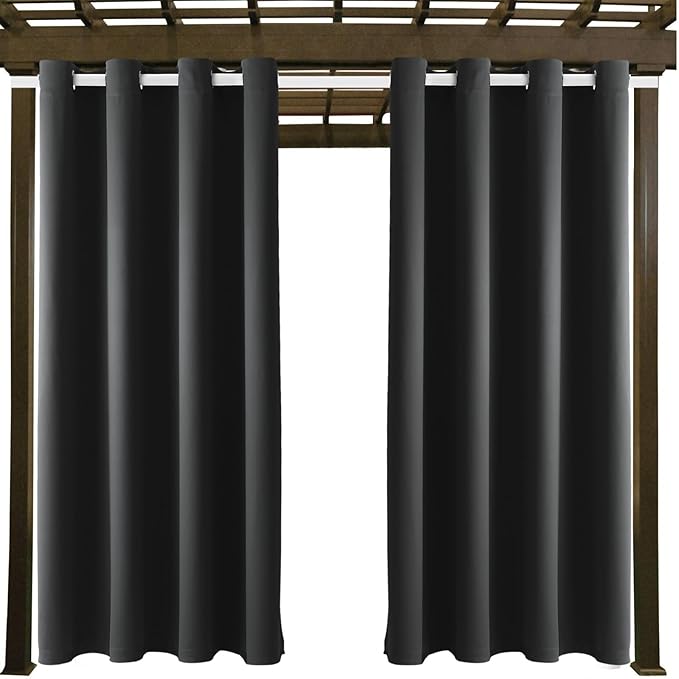 DIVA EN CAMINO DEC Outdoor Patio Curtain Waterproof Darkening Thermal Insulated Indoor Curtains for Bedroom, Porch, Living Room, Pergola, Cabana, W52 x L132, Dark Gray, Set of 2 Panels - Image 9