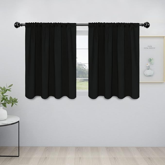 Easy-Going Rod Pocket Blackout Curtains for Bedroom, Room Darkening Window Curtains for Living Room, Thermal Insulated Noise Reduction Solid Window Drapes, 2 Panels(42x36 in, Black) by Easy-Going