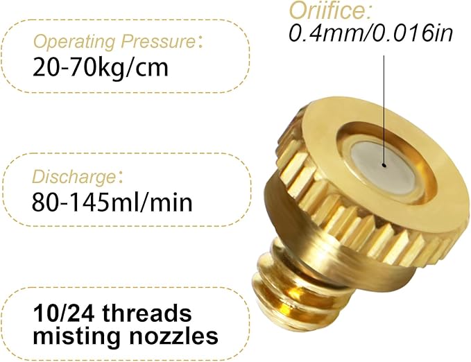 KUWAN 0.016" Orifice (0.4mm) Thread UNC 10/24 Brass Misting Nozzles Low Pressure Atomizing Misting Sprayer Water Hose Nozzle for Greenhouse, Landscaping, Outdoor Cooling Mister System (200PCS) - Image 2