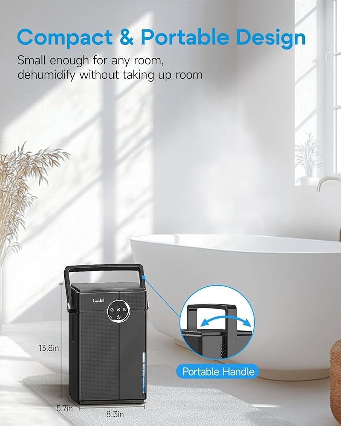 Small Dehumidifier with Drain Hose, Portable Dehumidifier for Bathroom, 118oz Dehumidifiers for Home 800 sq ft with 7 Colorful Light, Quiet Dehumidifiers for Bedroom RV Closet Basement - Image 9