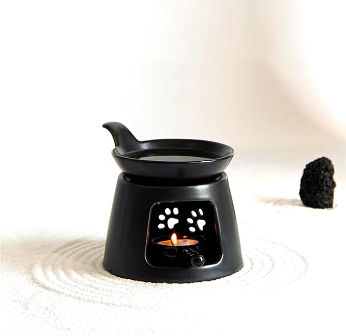 Ceramic Essential Oil Burner, BAOBYAO Wax Melt Burners Humidifier Yoga Aromatherapy Fragrance Diffuser Candle Holder for Living Room, Bedroom, Office Decoration (Black, 4 * 4 * 5 Inch) - Image 9