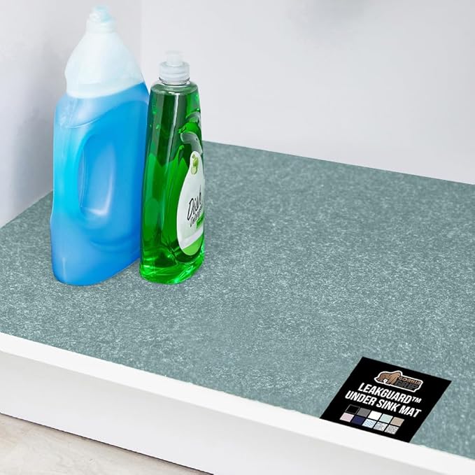 GORILLA GRIP LeakGuard Non-Adhesive Under Sink Mat for Kitchen Cabinet, 24x60, Waterproof Quick Dry Shelf Liner, Durable Absorbent Felt Mats for Bathroom Sinks, Cabinets, Dresser, Easy Trim, Spa Blue by GorillaGrip