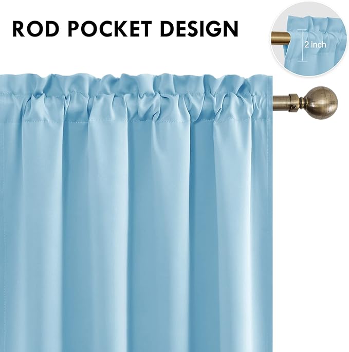 DWCN Light Blue Room Darkening Blackout Curtains - Thermal Insulated Privacy Energy Saving Window Curtain Drapes 52 x 54 inch Length, Set of 2 Bedroom Living Room Curtains - Image 4