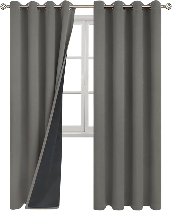 BGment Grey Blackout Curtains for Bedroom Window 84 Inch Length 2 Panels Set, 100% Light Blocking Thermal Insulated Grommet Drapes for Living Room Darkening with Black Liner, 52 Inch Wide Each by BGment