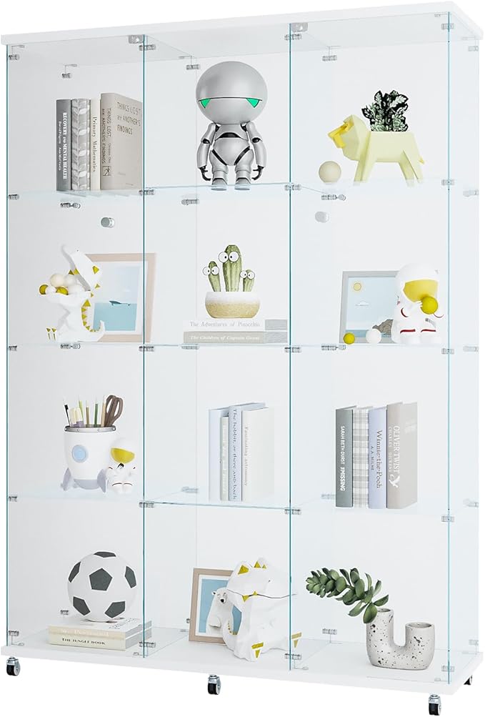 Yoluckea 4 Shelves Glass Display Cabinet Extra Large, Floor Standing Clear Glass Curio Cabinet Collection Display Case for Living Room Bedroom 66.14” x 47.64” x 14.57” White - Image 8