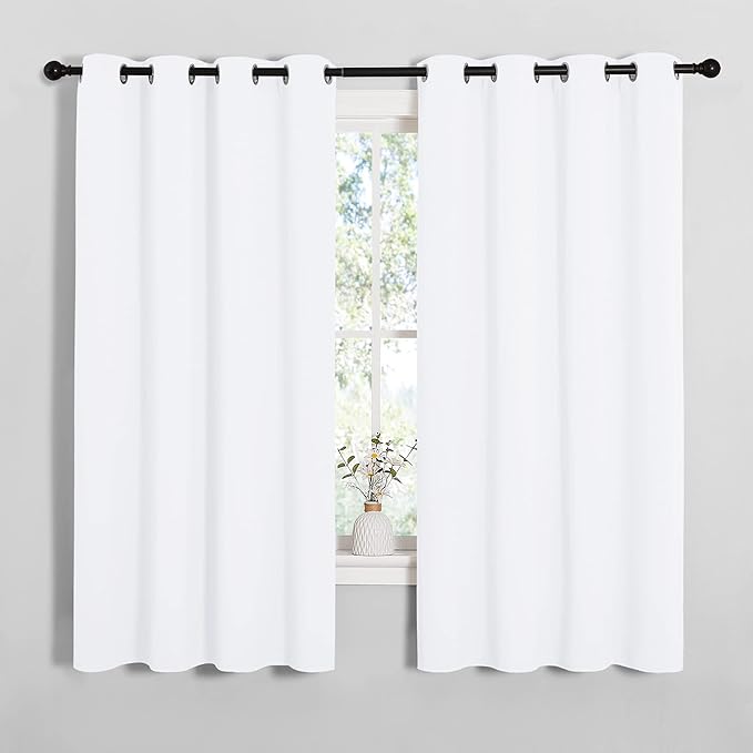 NICETOWN Draperies Curtains Panels, Blocking Out 50% Sunlight Window Treatment Curtains, Small Window Drapes for Bedroom (2 Panels, 55 by 68, White) by NICETOWN