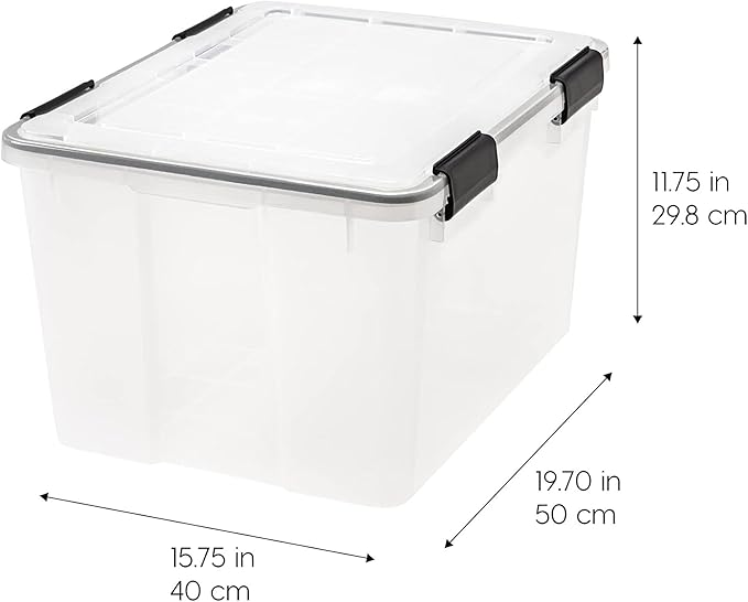 IRIS USA WeatherPro 47 Qt Storage Bins with Lids, 2 Pack, BPA-Free Plastic Gasket Box with Tight Latch and Seal, Stackable Nestable Tote Tub - Clear/Black - Image 4